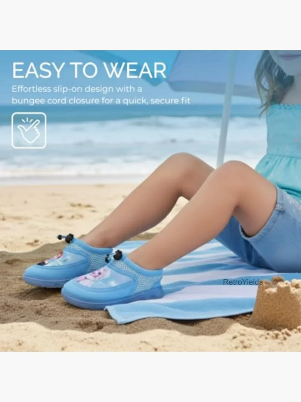 Girls Frozen Water Shoes - Pool Aqua Socks - Bungee Beach Slides - Quick Dry